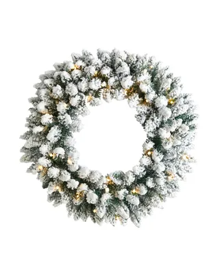 Flocked Artificial Christmas Wreath with 160 Bendable Branches and 35 Warm Led Lights, 24"