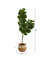 4.5' Fiddle Leaf Fig Artificial Tree in Boho Chic Planter with Tassels