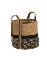 13" Boho Chic Natural Basket Planter with Handles