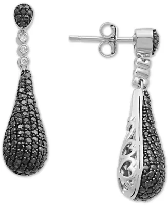 Black Diamond (1/2 ct. t.w.) & White Diamond Accent Elongated Teardrop Drop Earrings in Sterling Silver
