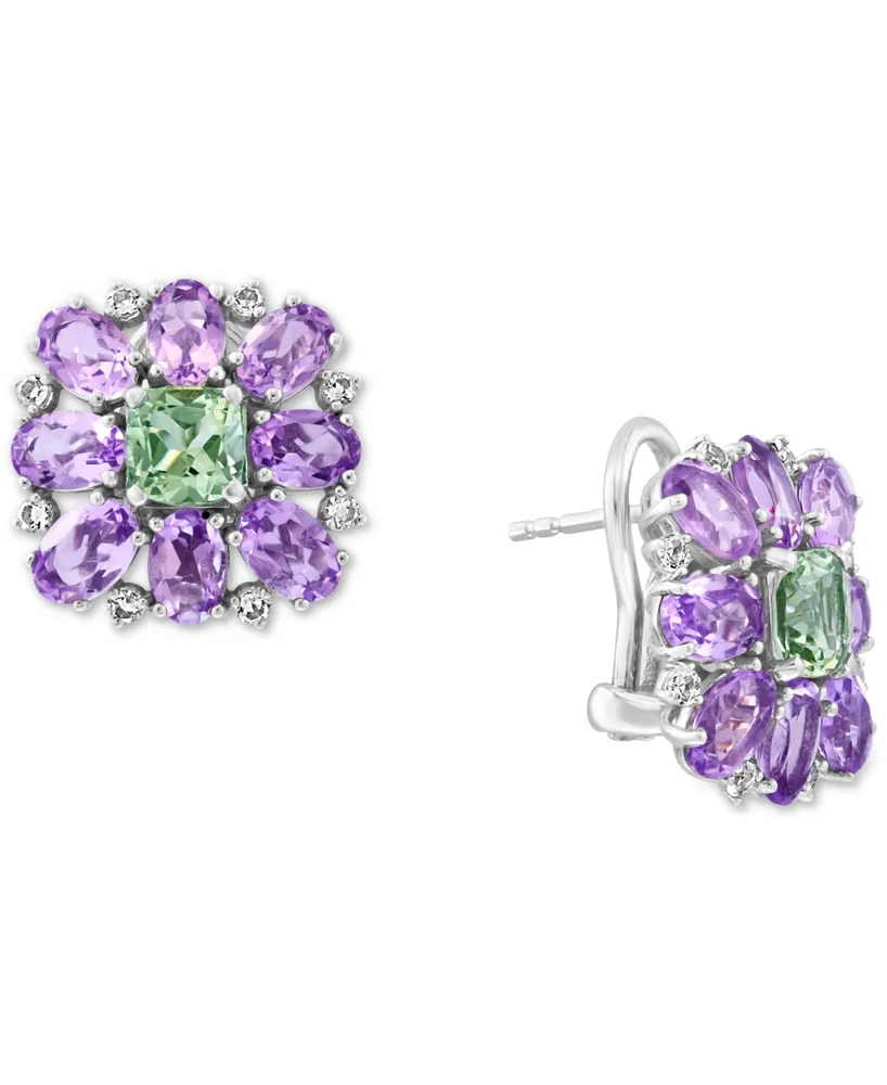 Effy Pink Amethyst (6-3/8 ct. t.w.) & Green Quartz (3-1/20 ct. t.w.) Flower Stud Earrings in Sterling Silver