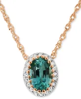 Emerald (3/8 ct. t.w.) & Diamond (1/20 ct. t.w.) Pendant Necklace in 14k Rose Gold, 16" + 2" extender