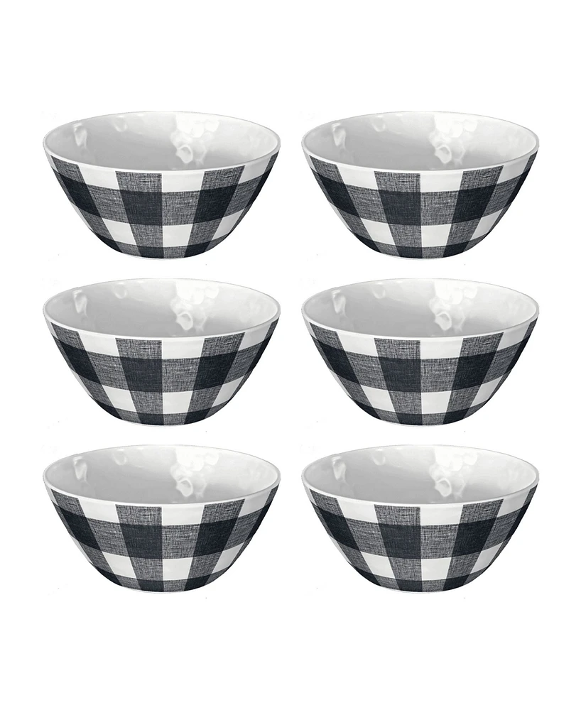 TarHong Vintage-Like Black Buffalo Check Melamine Bowls, Set of 6