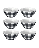 TarHong Vintage-Like Black Buffalo Check Melamine Bowls, Set of 6