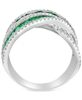 Effy Emerald (1-7/8 ct. t.w.) & Diamond (5/8 ct. t.w.) Crossover Statement Ring in 14k White Gold