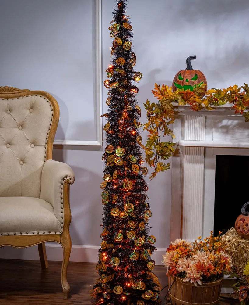 Gerson International Electric Lighted Pop-Up Tinsel Halloween Tree, 65"