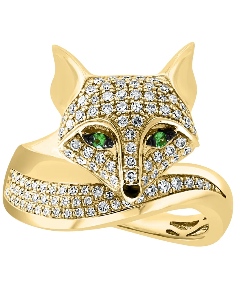 Effy Diamond (3/8 ct. t.w.) & Tsavorite Accent Fox Ring in 14k Gold