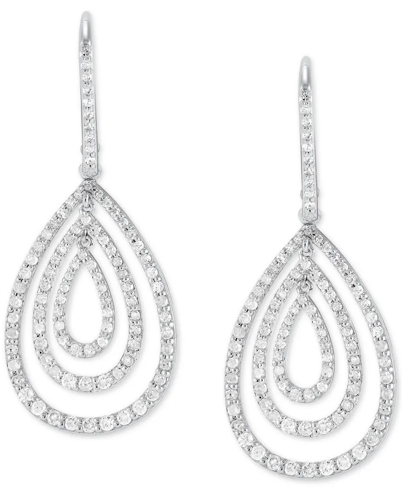 Diamond Concentric Teardrop Leverback Drop Earrings (1 ct. t.w.) in Sterling Silver