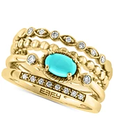 Effy Turquoise & Diamond (1/6 ct. t.w.) Multirow Ring in 14k Gold