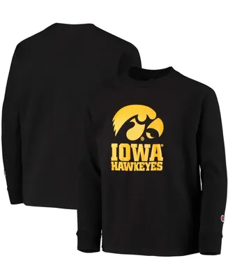 Big Boys Black Iowa Hawkeyes Lockup Long Sleeve T-shirt