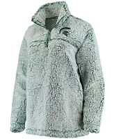 Women's Green Michigan State Spartans Sherpa Super Soft Quarter Zip Pullover Jacket