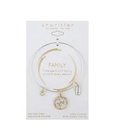 Unwritten Family Tree Cubic Zirconia Adjustable Bangle Bracelet In Stainless Steel and Gold Flash Plated Charms - Two