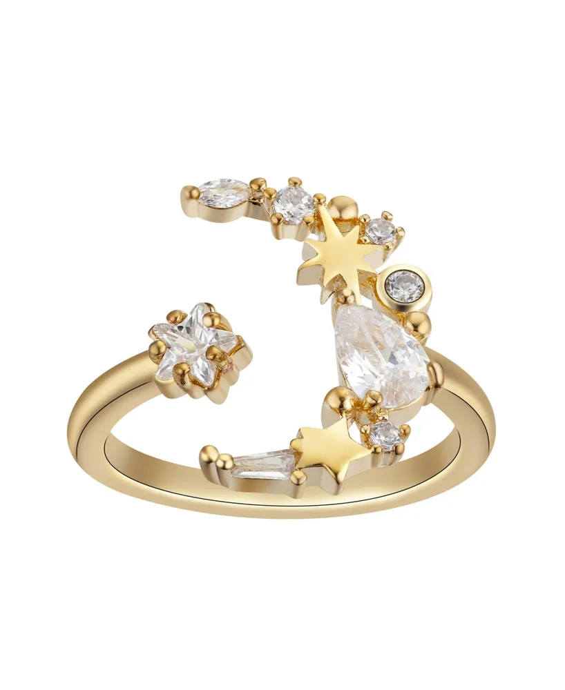 Unwritten 14Kt Gold Flash Plated Cubic Zirconia Moon Adjustable Ring