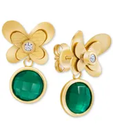 Green Agate (3-3/8 ct. t.w.) & White Topaz (1/5 ct. t.w.) Butterfly Drop Earrings in 14k Gold-Plated Sterling Silver