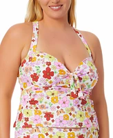 Salt + Cove Trendy Plus Size Floral-Print Molded-Cup Tankini Top, Created for Macy's