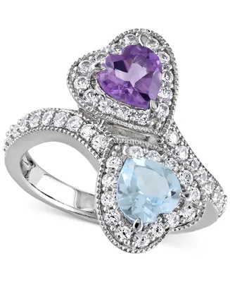 Amethyst (5/8 ct. t.w.), Blue Topaz (7/8 & Lab-Grown White Sapphire t.w.) Heart Bypass Ring Sterling Silver