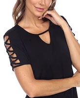 Women's Keyhole Neck Cutout Short Sleeve Top