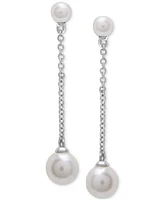 Cultured Freshwater Pearl (3 & 5mm) Chain Linear Drop Earrings in Sterling Silver