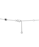 Onyx Bezel Station Necklace in Sterling Silver, 16" + 1" extender