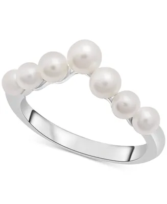 Cultured Freshwater Pearl (3 - 4mm) "V" Shaped Graduated Ring in Sterling Silver
