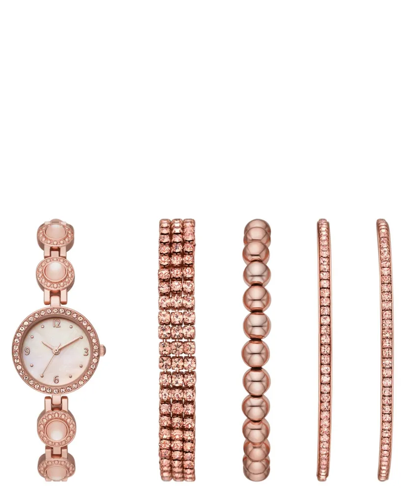 Folio Women's Rose Gold-Tone Bracelet Watch Gift Set, 26mm