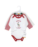 Hudson Baby Boys Unisex Cotton Long-Sleeve Bodysuits, Rudolph Reindeer, 3-Pack