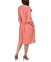 Ny Collection Petite Elbow Sleeve Swiss Dot Empire Dress
