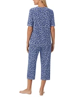 Cuddl Duds Printed Elbow-Sleeve Top & Capri Pants Pajama Set