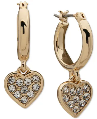 Anne Klein Gold-Tone Pave Heart Charm Hoop Earrings