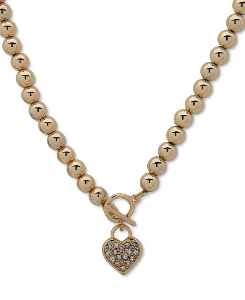 Anne Klein Gold-Tone Crystal Heart Pendant Necklace, 16" + 3" extender