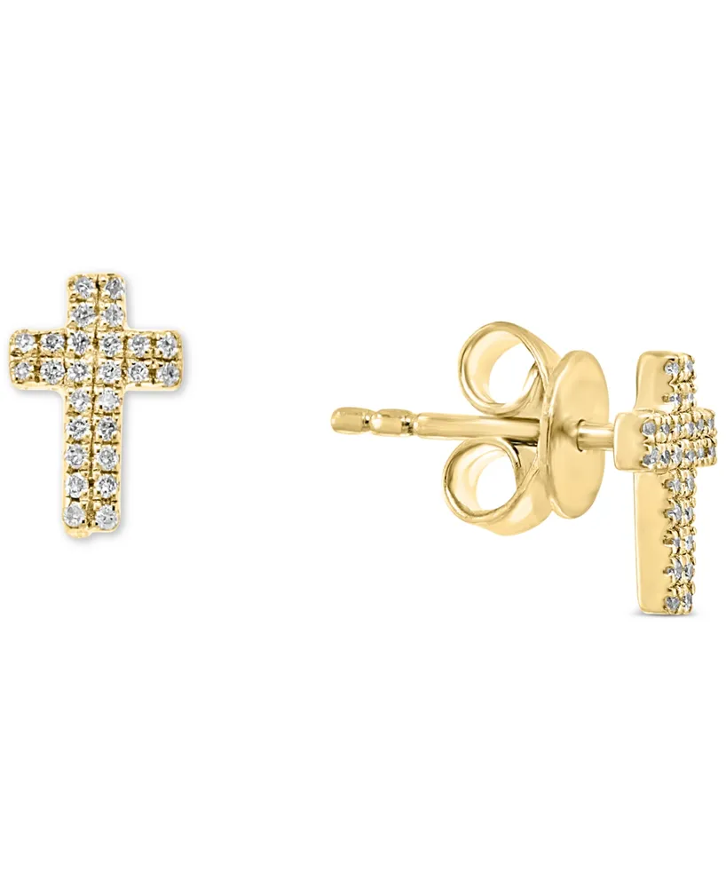 Effy Diamond (1/6 ct.t.w.) Cross Stud Earrings Sterling Silver or 14k Gold-Plated