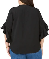 Vince Camuto Plus Pintuck Flutter 3/4-Sleeve Henley Blouse