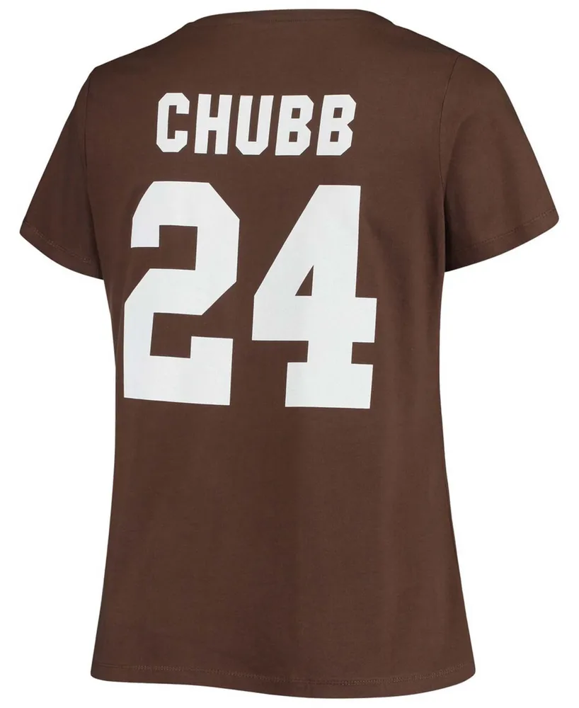 Women's Nick Chubb Brown Cleveland Browns Name and Number V-Neck T-shirt