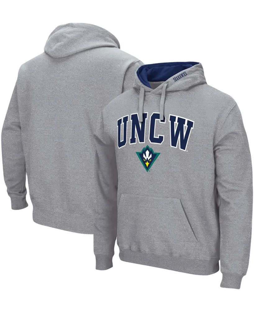 Men's Heather Gray Unc Wilmington Seahawks Arch and Logo Pullover Hoodie