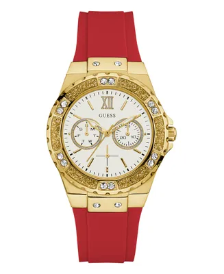 Guess Women's Glitz Red Silicone Strap Multi-Function Watch, 38mm