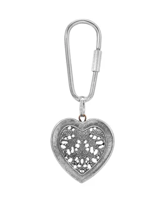 2028 Filigree Heart Key Fob - Silver