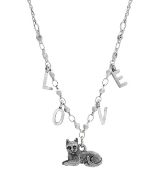2028 Cat with Love Initials Necklace - Silver