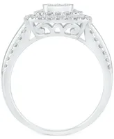 Diamond Princess Square Double Halo Cluster Ring (1 ct. t.w.) in 14k White Gold