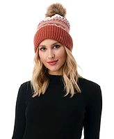 Marcus Adler Women's Fair isle Faux Fur Pom Beanie