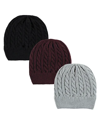 Hudson Baby Family Knitted Caps 3pk, Black Burgundy