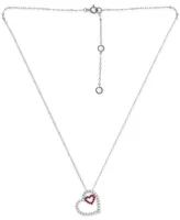 Giani Bernini Lab-Grown Ruby & Cubic Zirconia Heart-in-Heart Pendant Necklace in Sterling Silver, 16" + 2" extender, Created for Macy's