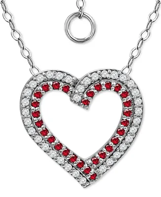 Giani Bernini Lab-Grown Ruby & Cubic Zirconia Heart Pendant Necklace in Sterling Silver, 16" + 2" extender, Created for Macy's