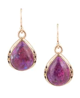 Barse Women's Havana Bronze and Purple Turquoise Drop Earrings