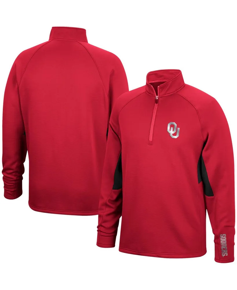 Men's Crimson and Black Oklahoma Sooners Color Blocked Martis Raglan Quarter-Zip Jacket