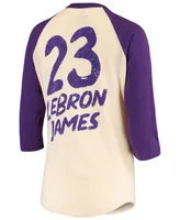 Women's LeBron James Cream Los Angeles Lakers Raglan 3/4-Sleeve T-shirt