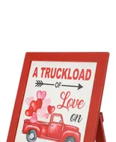 Glitzhome 24" Valentine's Wooden Truck Porch Sign and Standing Decor