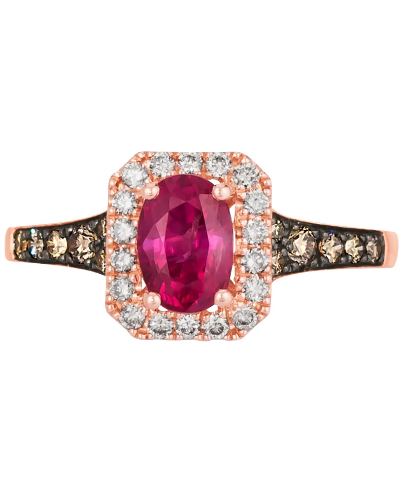 Le Vian Passion Ruby (3/4 ct. t.w.) & Diamond (1/2 ct. t.w.) Halo Ring in 14k Rose Gold