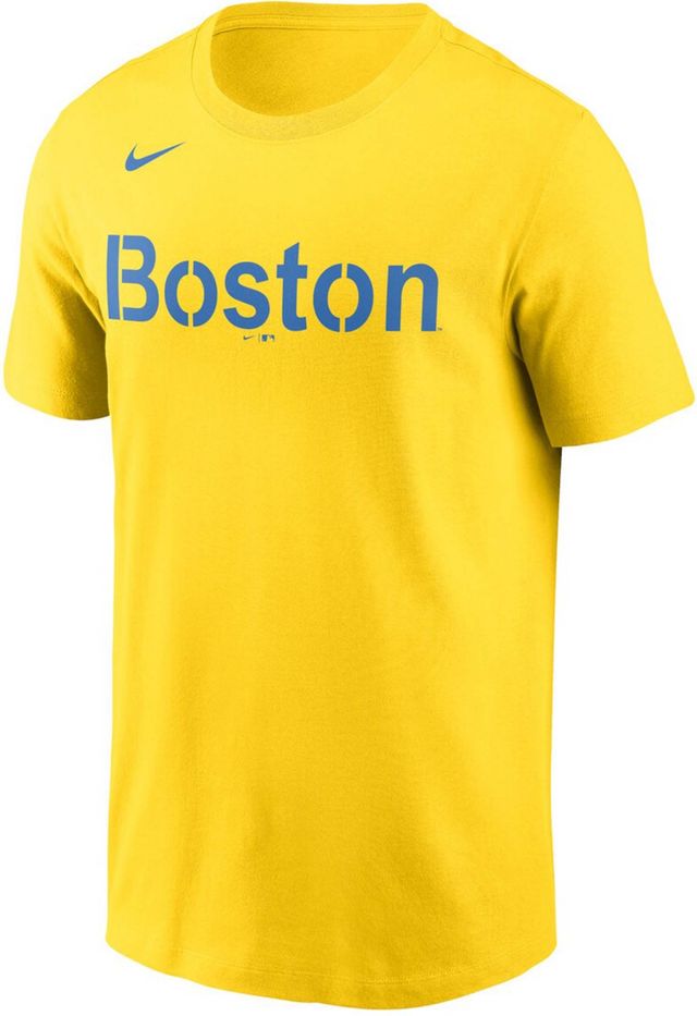 Men's Nike Xander Bogaerts Gold Boston Red Sox City Connect Name and Number T-shirt