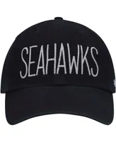 Women's Black Seattle Seahawks Shimmer Text Clean Up Adjustable Hat