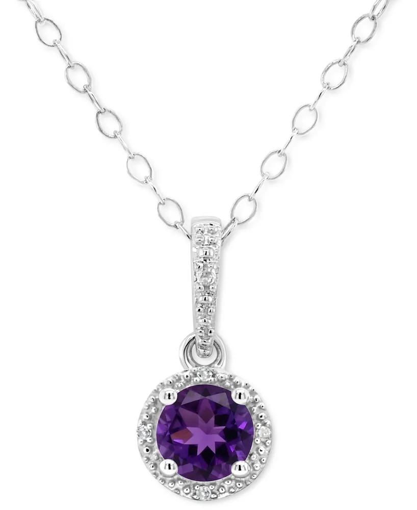 Rhodolite Garnet (1 ct. t.w.) & Diamond Accent Solitaire 18" Pendant Necklace Sterling Silver (Also Citrine, Blue Topaz, Peridot, Amethyst, Wh